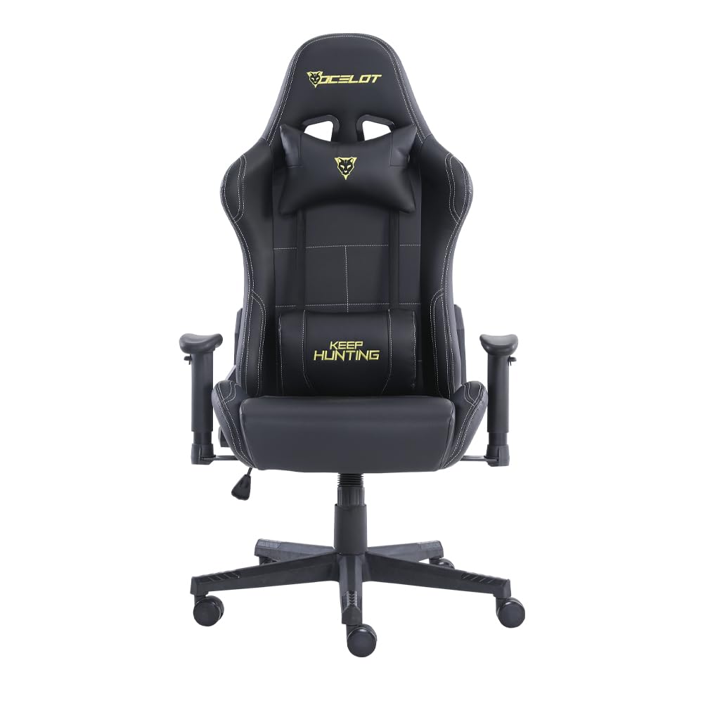 OCELOT GAMING Silla Gamer OGS-01, Base de plástico con descansa Brazos Ajustables y un ángulo de inclinación máxima de 155°, Incluye cojín Lumbar y Cervical - Soporta hasta 150Kg