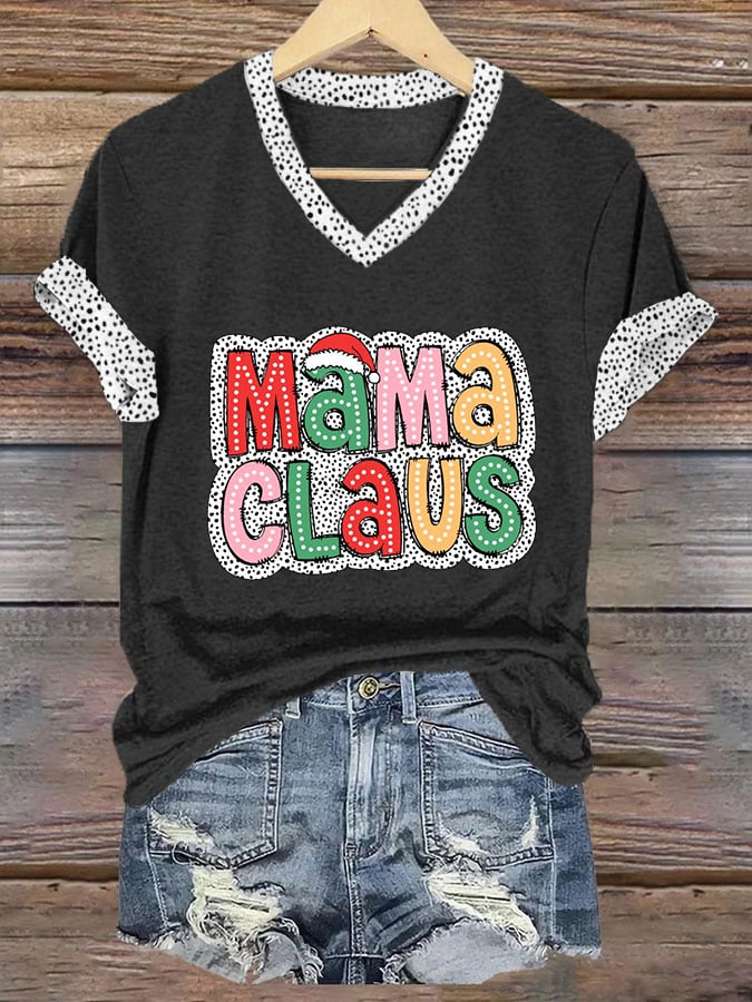 Women's Christmas MAMA Claus Print T-Shirt