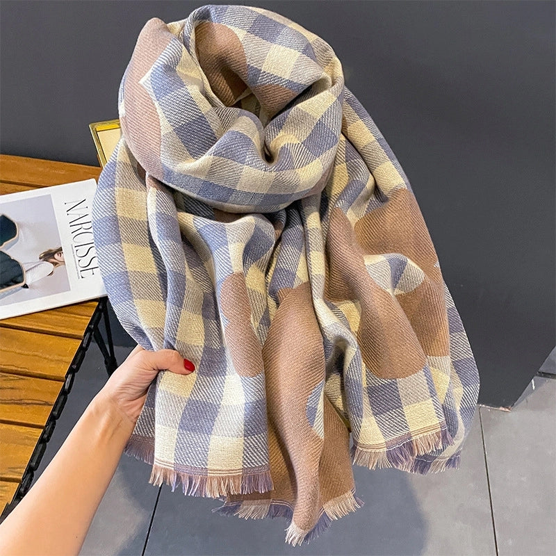 Women's Elegant Lady Modern Style Plaid Imitation Cashmere Scarf
