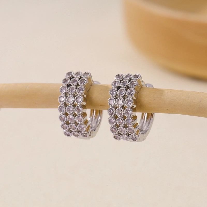 1 Pair Basic Minimalist Geometric Inlay Copper Zircon Earrings