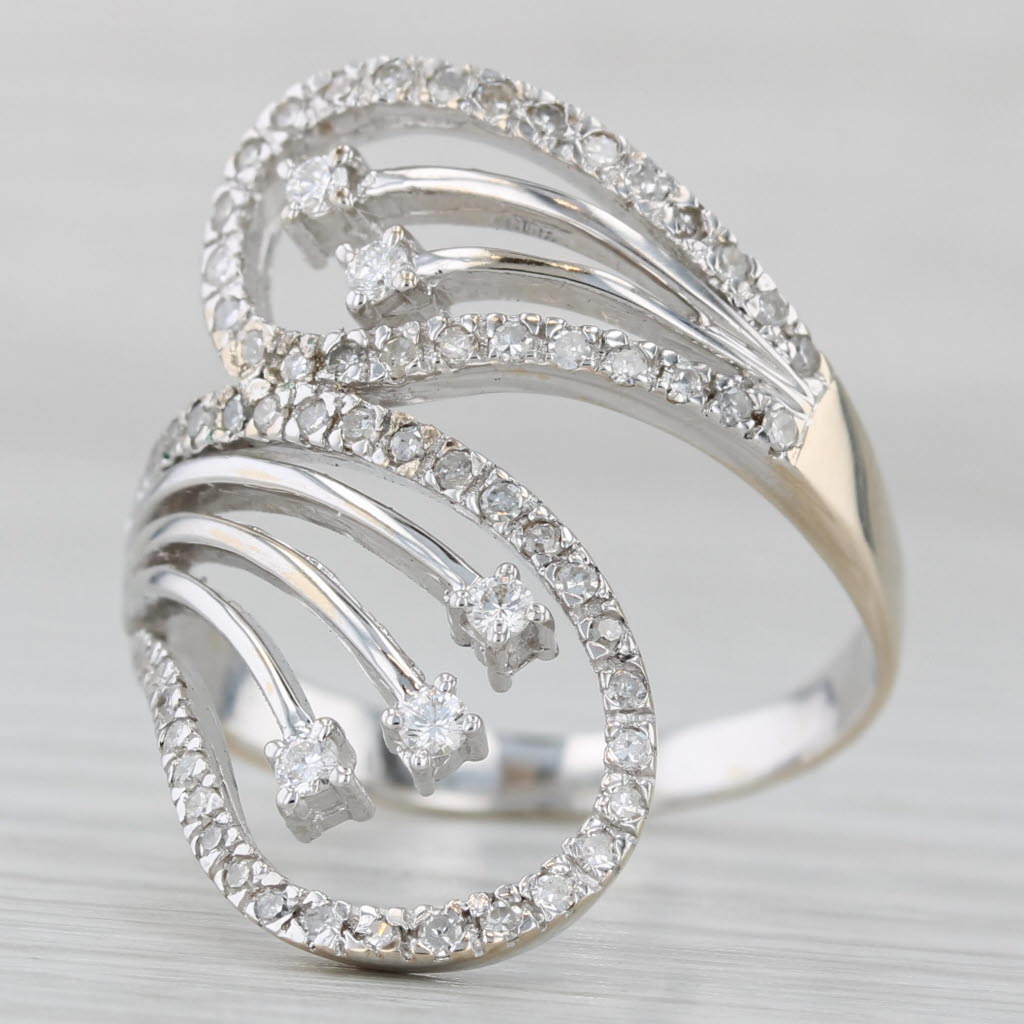 0.52ctw Diamond Shooting Stars Bypass Ring 18k White Gold Size 10 Cocktail