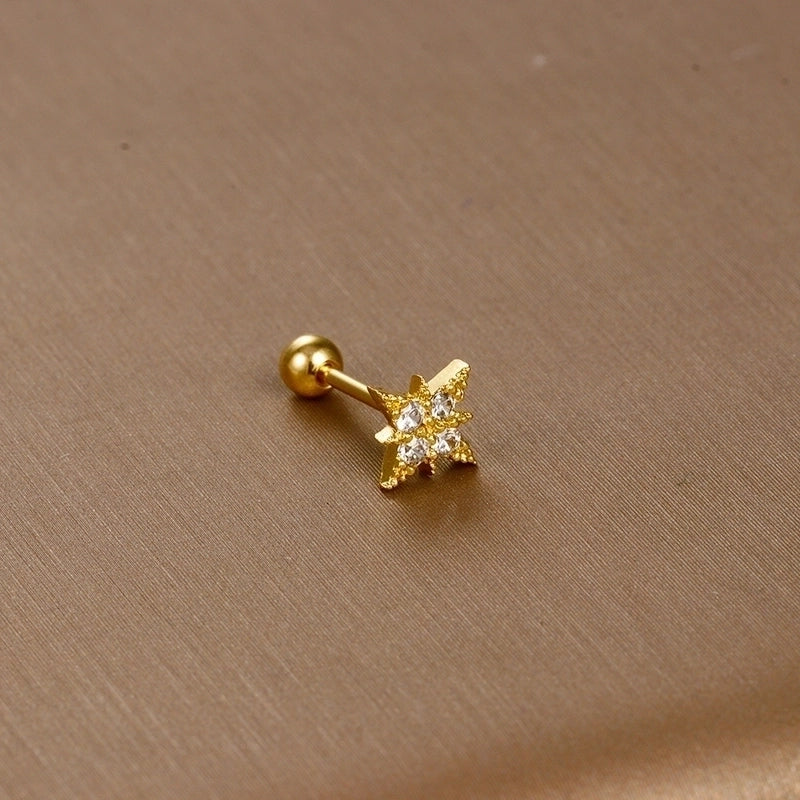 1 Piece Sweet Minimalist Flower Plating Inlay Titanium Steel Zircon Ear Studs