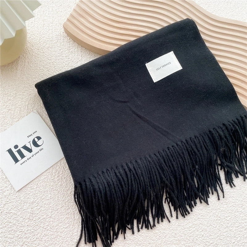 Pure Color Scarf Winter Student  Fashion Thick Warm Dual-use Shawl Cute Imitation Cashmere Scarf