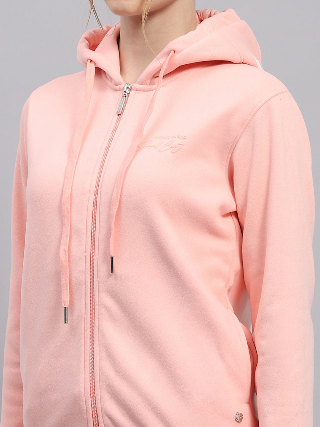 Women Peach Printed Hooded Full Sleeve Sweatshirt