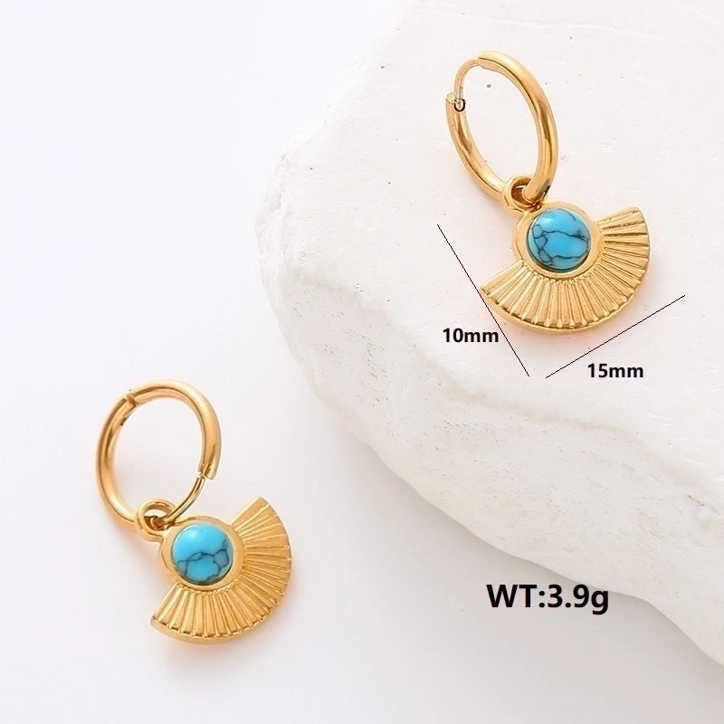1 Pair Commute Solid Color Plating Inlay 304 Stainless Steel Turquoise 18K Gold Plated Earrings Ear Studs