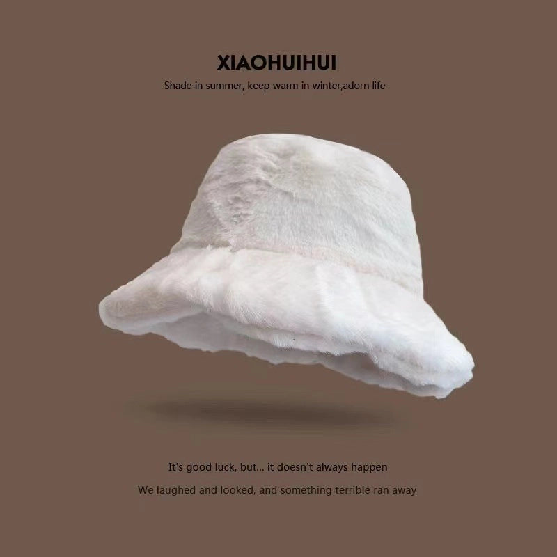 New Autumn And Winter Fleece-lined Imitation Rabbit Fur Fisherman Hat Girl Sweet Cute Warm Cold-proof Hat Lotus