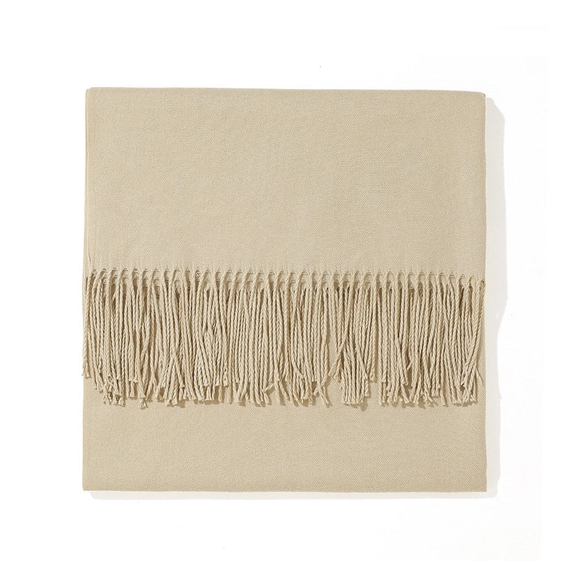 250g Autumn And Winter New Warm Thick Cashmere Texture Solid Color Couples Long Scarf Air Conditioning Tassel Shawl