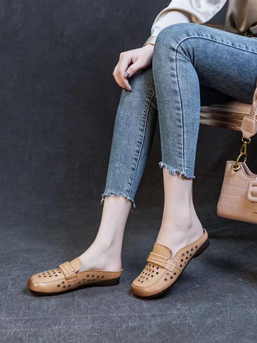Women Summer Casual Genuine Leather Hollow Out Shoes
