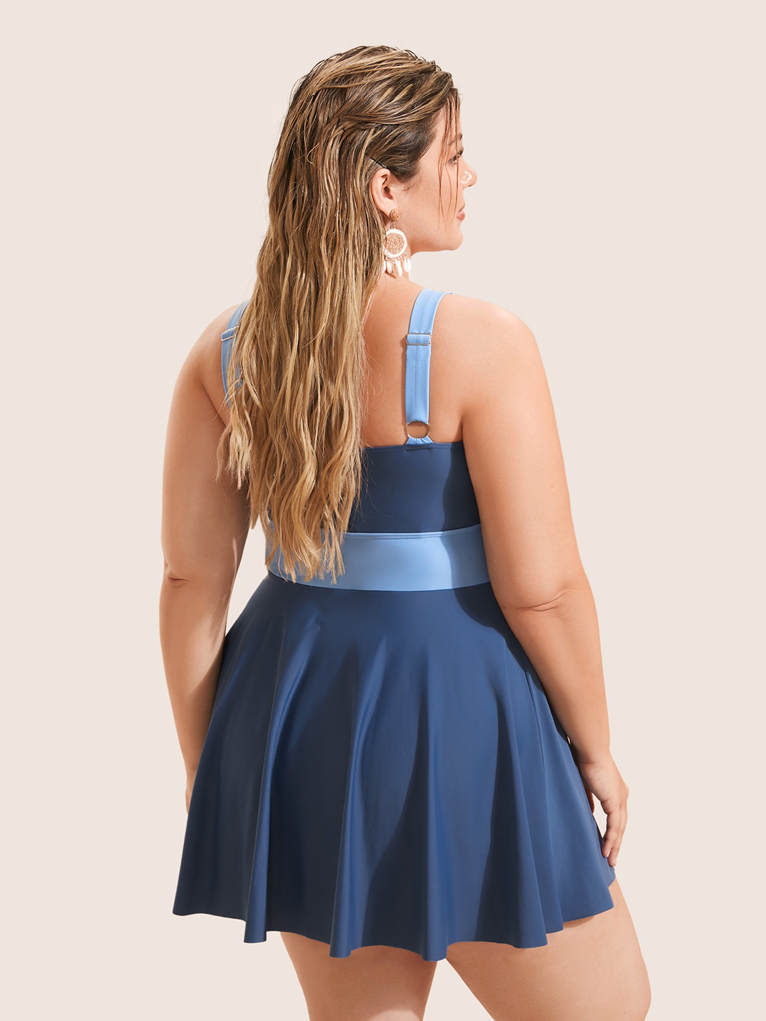 Two Tone Patchwork Gathered Swim Dress