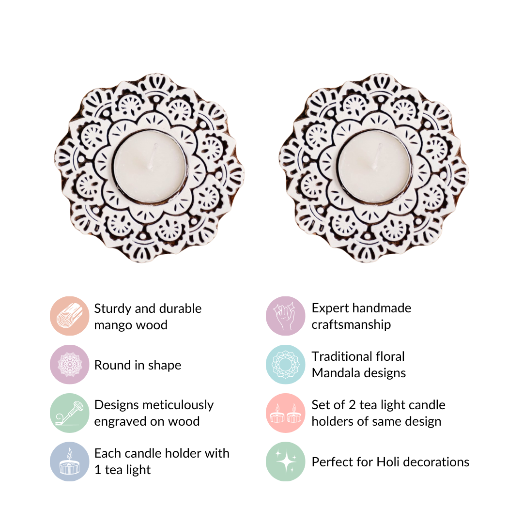 Handmade Floral Mandala Tea Light Holder Set Of 2