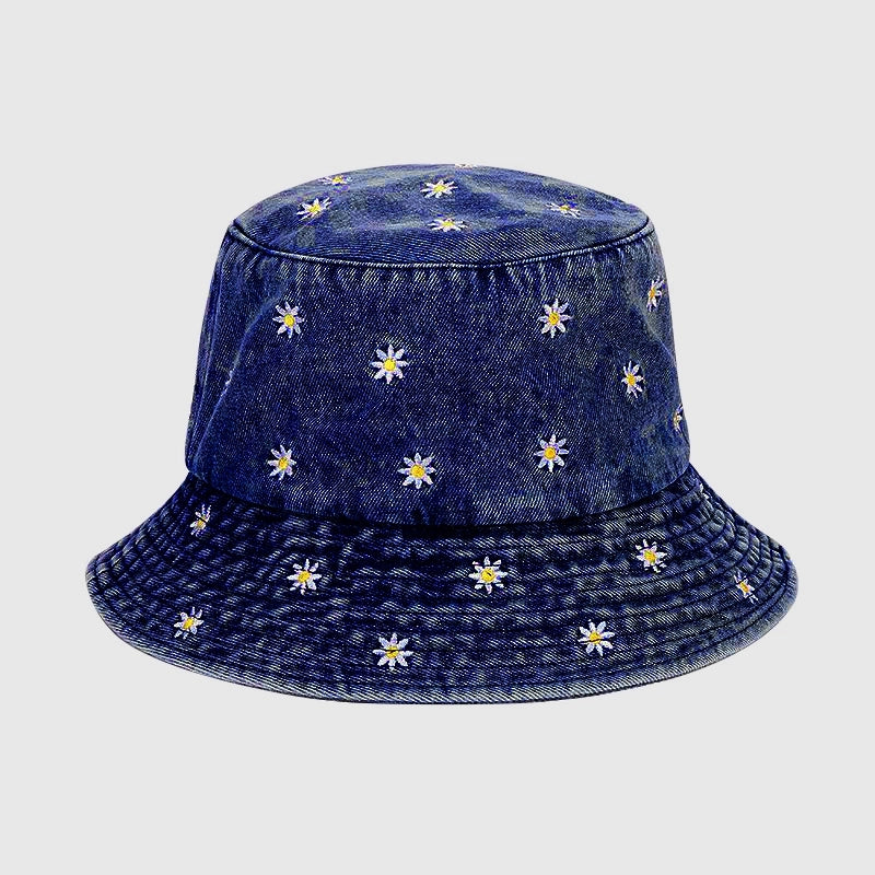 Women's Casual Minimalist Flower Embroidery Curved Eaves Bucket Hat