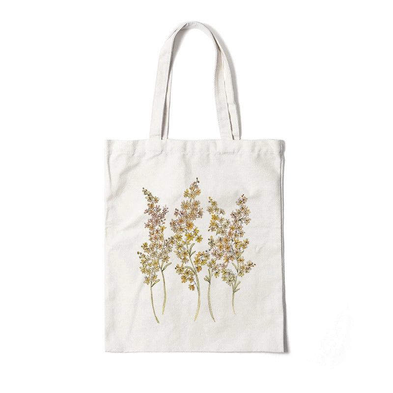 Women's Medium Canvas Flower Basic Classic Style Square Open Canvas Bag