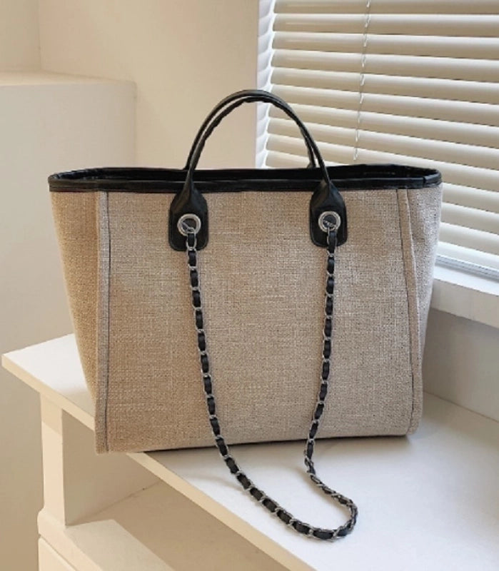 Women'S Large Canvas Solid Color Streetwear Square Zipper Tote Bag
