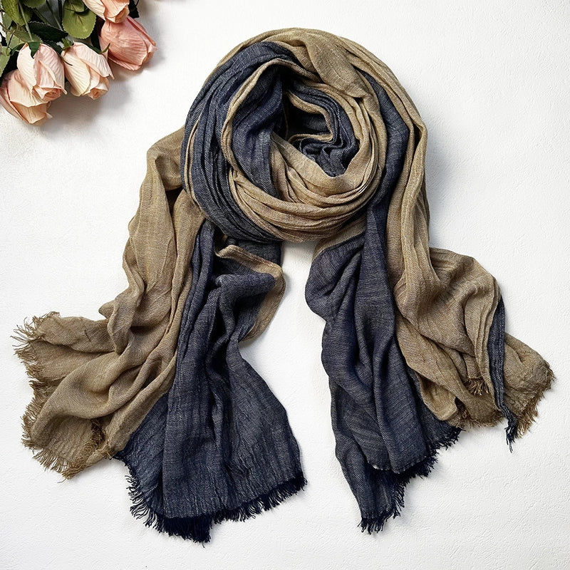 Unisex Retro Color Block Cotton Tassel Scarf