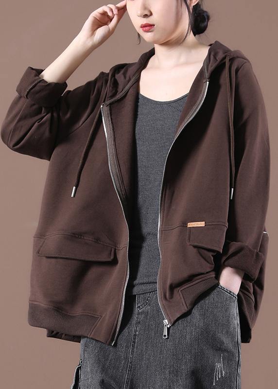 Chocolate Patch Work Zip Up Short Jacket