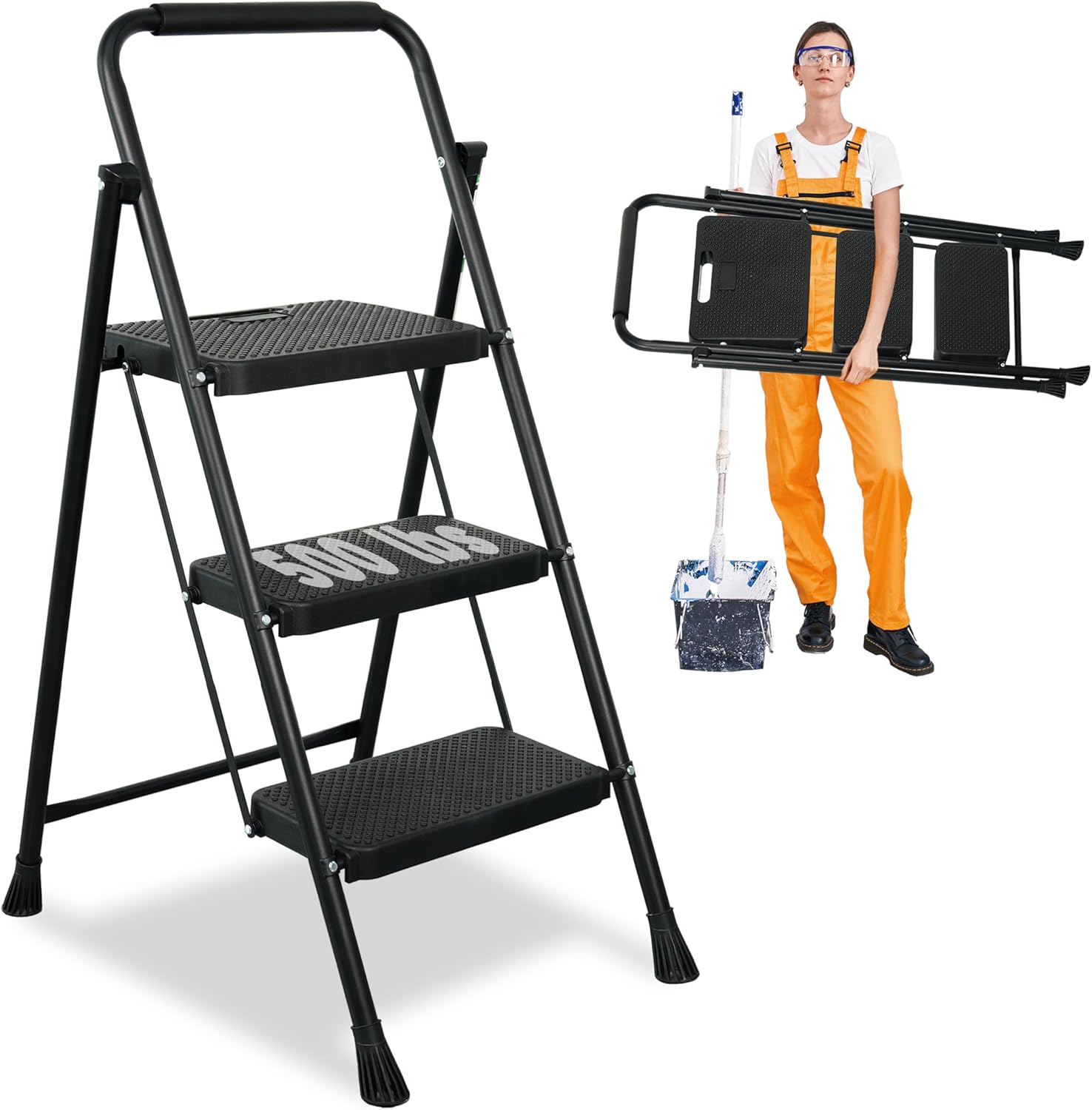 Protable Steel Folding Stool with Wide Anti-Slip Pedal