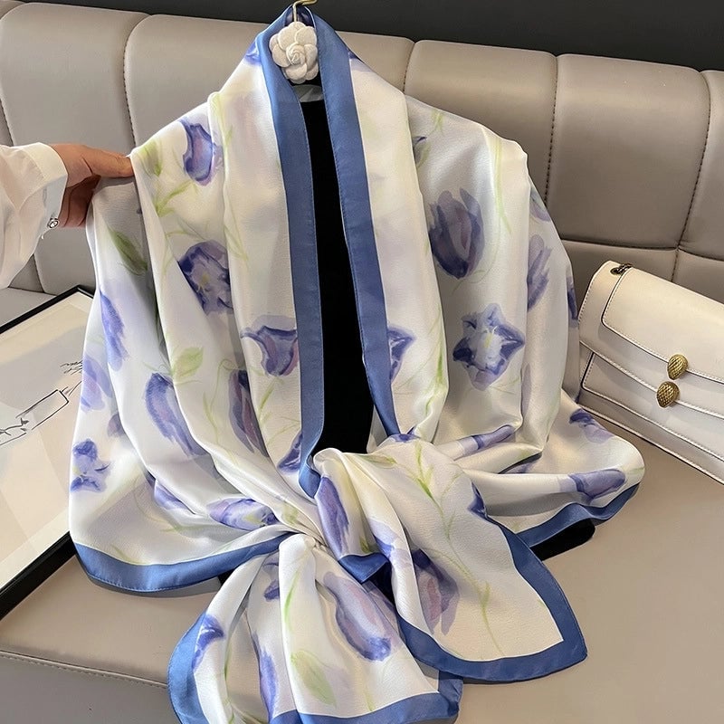 New Tulip Flower Silk Beach Towel Women's High-end Gift Summer Sun Protection Neck Protection