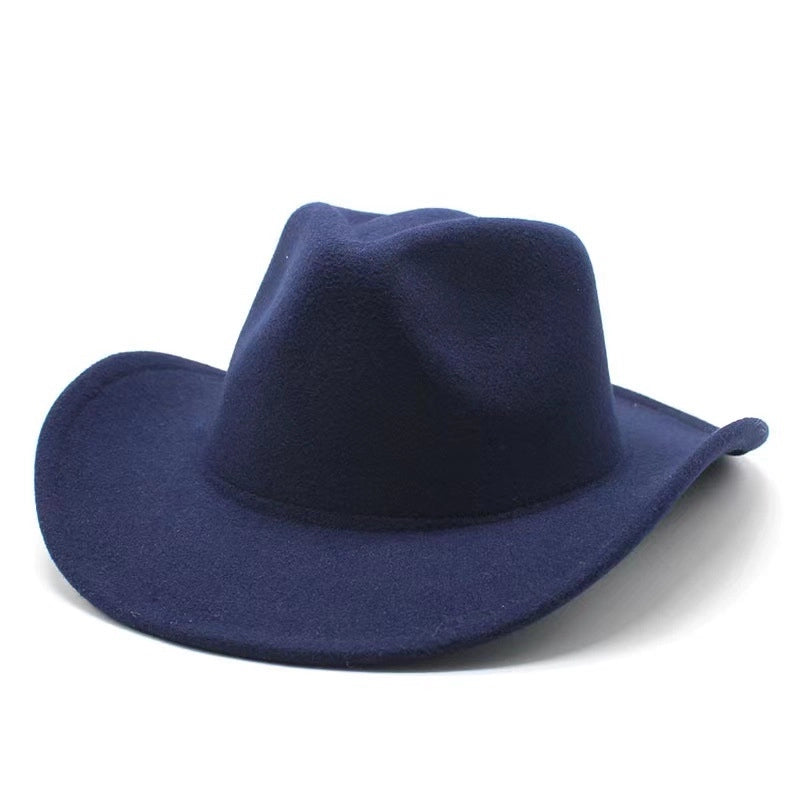 Top Hat Western Cowboy Hat Rolled Eaves Bump Top Retro Riding Hat Men's And Women's Woolen Felt Hat