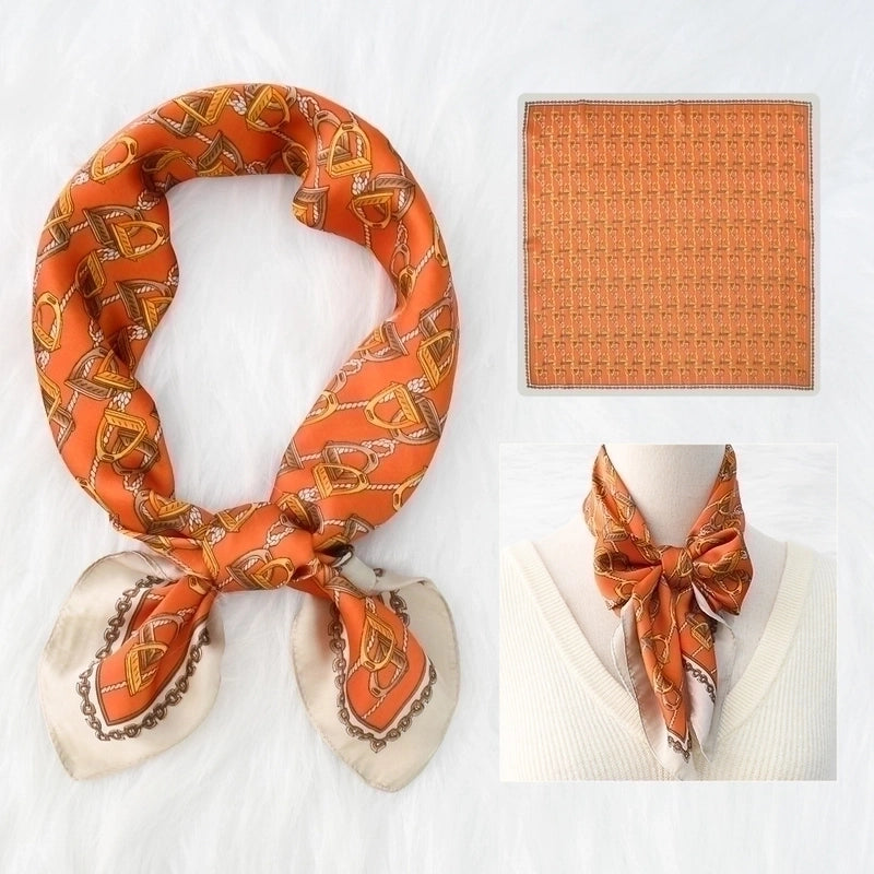 2 Pieces Women's Elegant Plaid Flower Horse Satin Silk Scarf