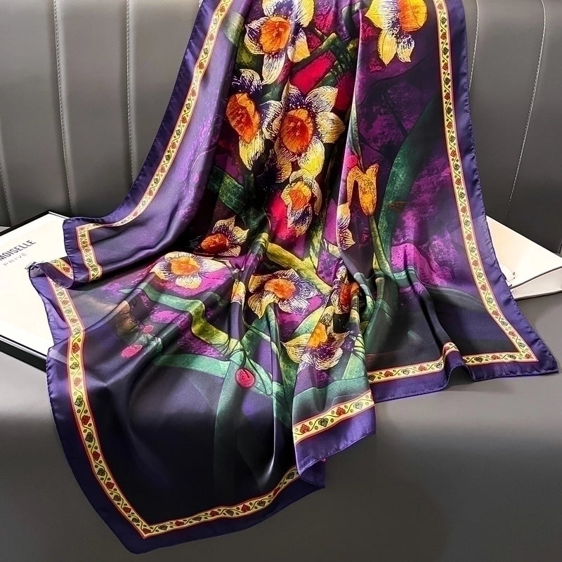 Women's Elegant Minimalist Rose Satin Printing And Dyeing Printing Silk Scarf