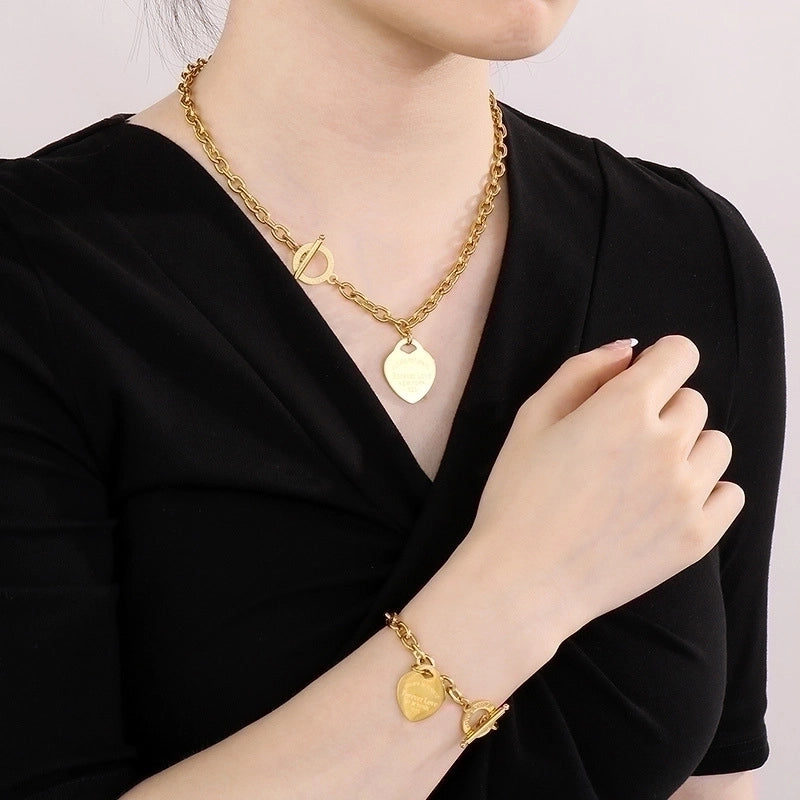 Casual Heart Shape Stainless Steel Titanium Steel Plating Bracelets Necklace