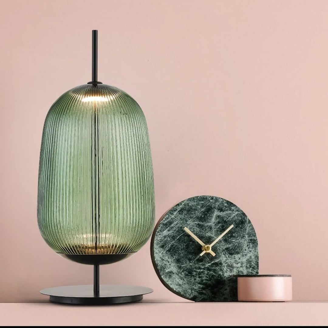Ribbed Glass Table Lamp Red and Green