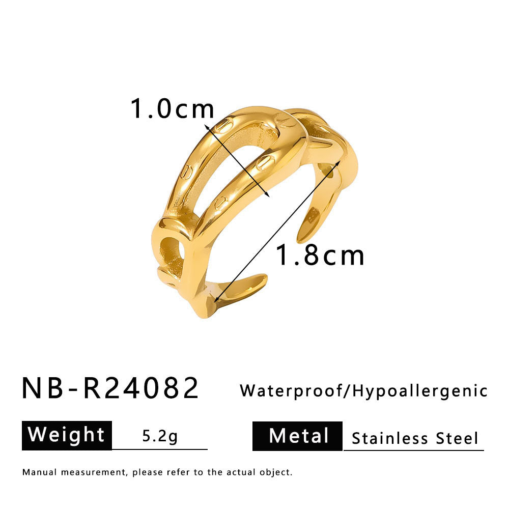 Exaggerated Style Titanium Steel Geometric Niche Pleated Three-Dimensional Petal Design Gold-Plated Ring Fashionable Women