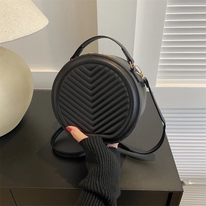 Women's Pu Leather Solid Color Cute Basic Round Zipper Shoulder Bag Crossbody Bag