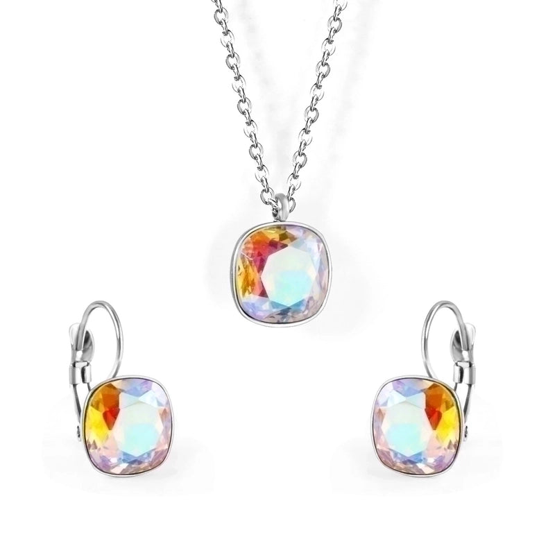 Fashion Geometric Stainless Steel Artificial Gemstones Earrings Necklace 1 Set