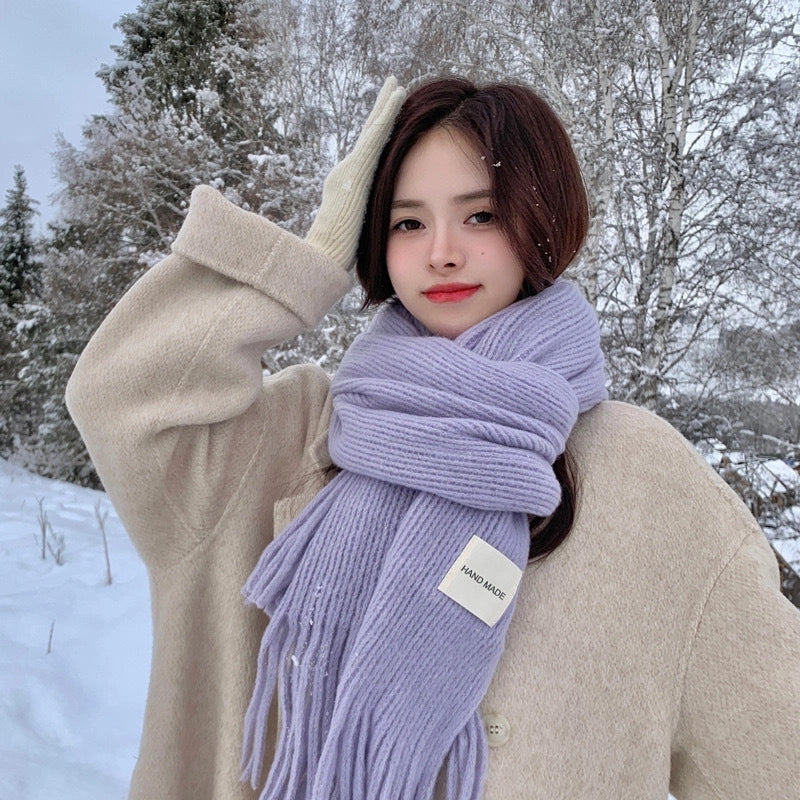 Women's Casual Minimalist Solid Color Acrylic Tassel Scarf