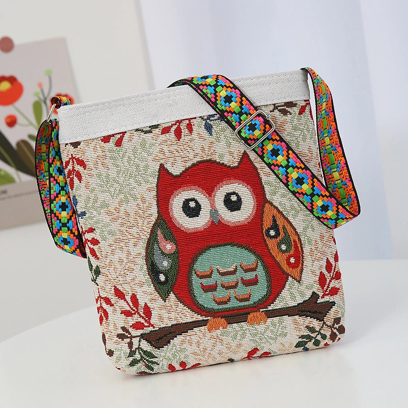 Women's Medium Cotton And Linen Animal Cute Zipper Shoulder Bag