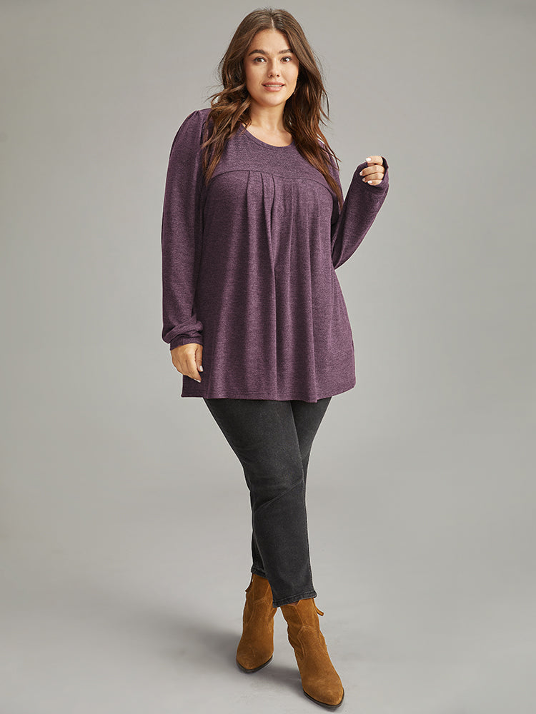 Plain Heather Plicated Detail T-shirt