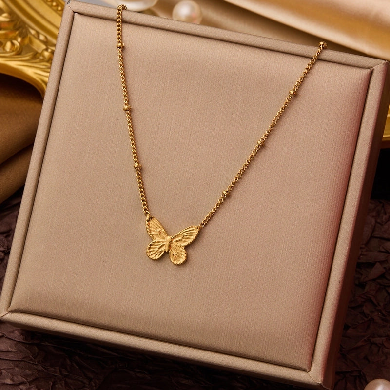 Elegant Minimalist Geometric Flower Bow Knot Titanium Steel Plating Pendant Necklace
