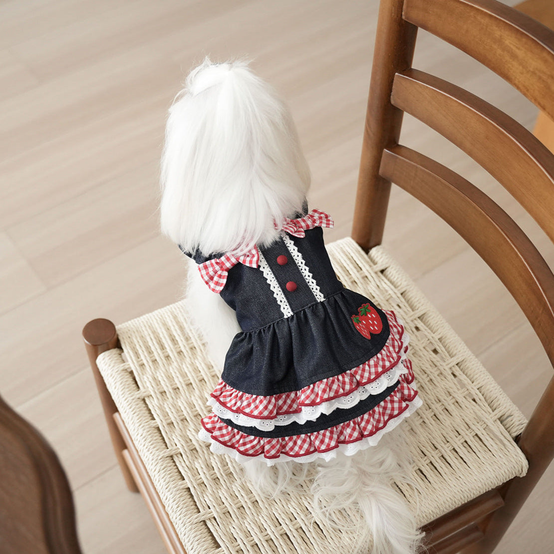 Sweet Strawberry Pattern Denim Dog Cat Dress