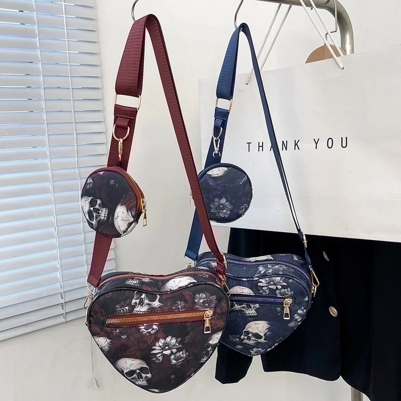 Halloween Unisex Medium Nylon Skull Streetwear Zipper Bag Sets Crossbody Bag