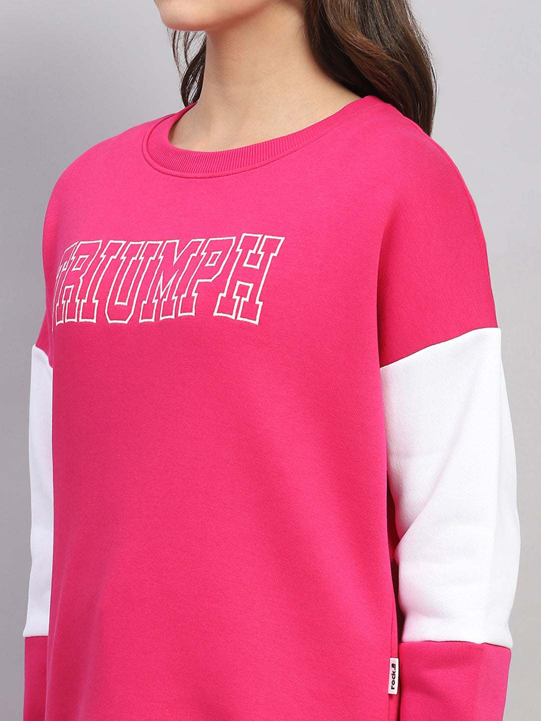 Women Pink Printed Round Neck Full Sleeve Sweatshirt