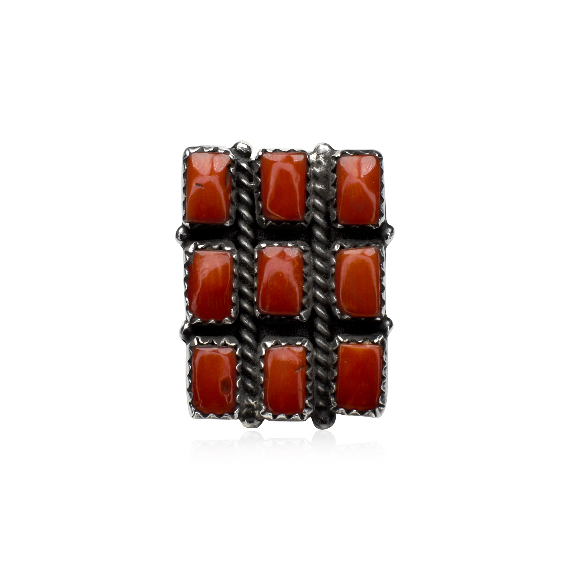Rectangular Nine Stone Noble Coral Ring