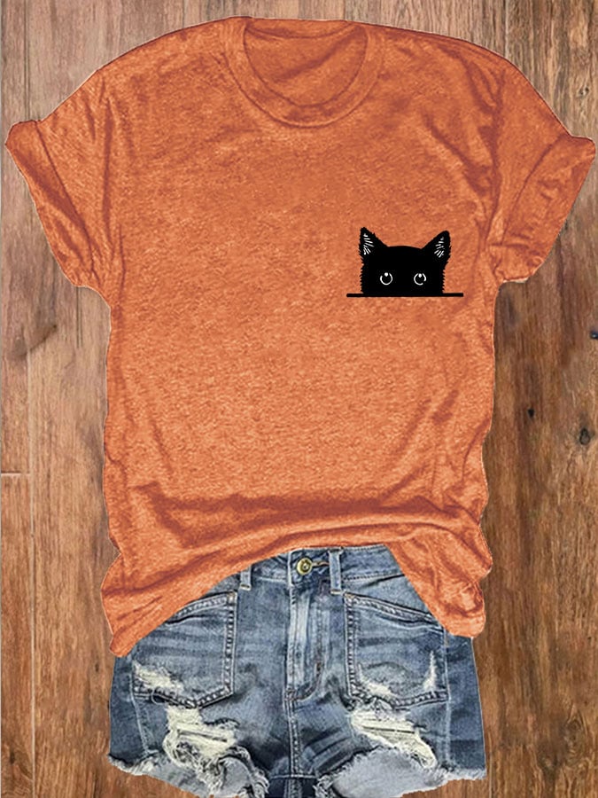 Women's Black Cat Print T-Shirt