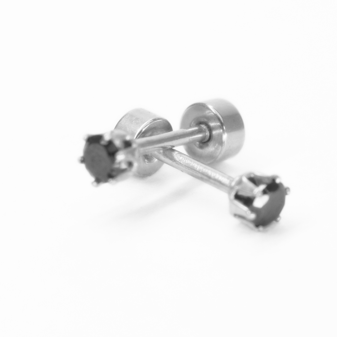 3mm Black diamond studs - Silver