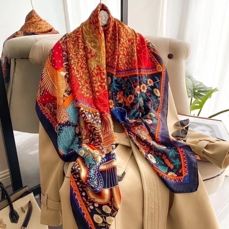 Women's Vintage Style Letter Color Block Polyester Silk Scarves