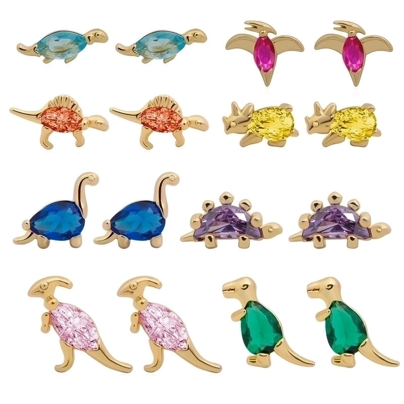 1 Piece Minimalist Dinosaur Inlay Copper Gem Ear Studs