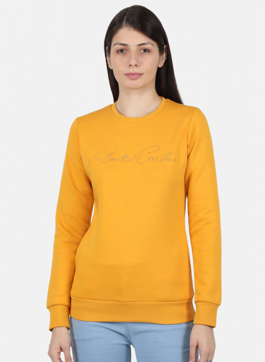 Women Mustard Embroidered Sweatshirt