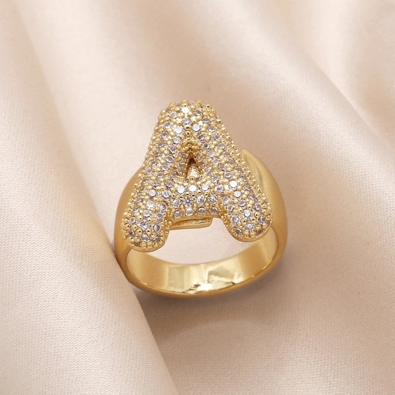 Copper 18K Gold Plated Modern Style Minimalist Plating Inlay Letter Zircon Open Rings