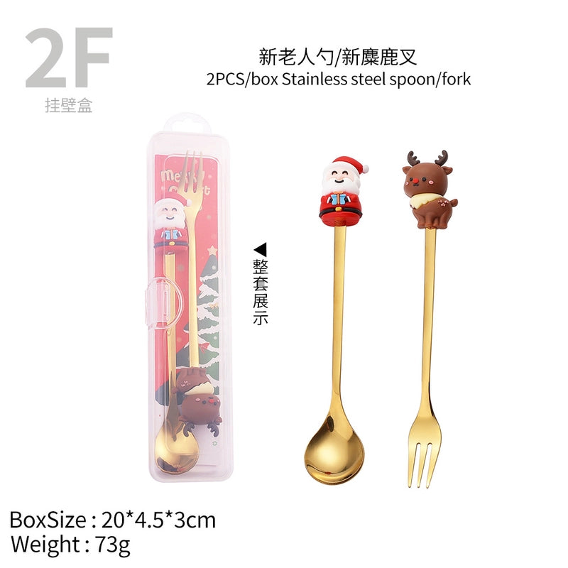 Christmas Cute Animal Santa Claus Stainless Steel Tableware 2 Pieces