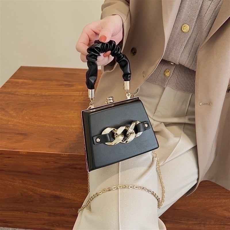 Women's Small Pu Leather Solid Color Classic Style Lock Clasp Handbag