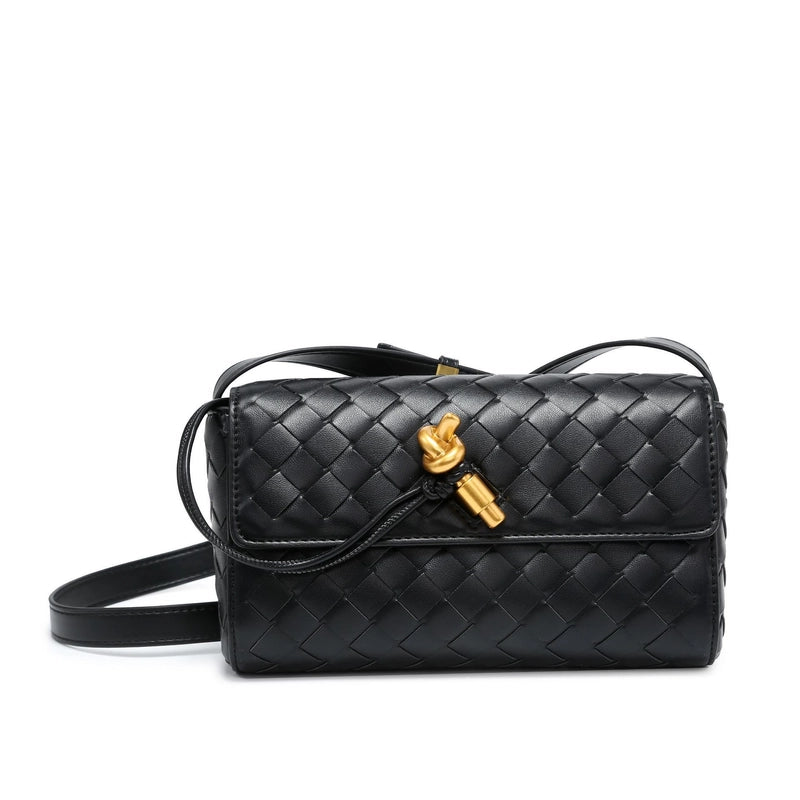 Women's Pu Leather Solid Color Classic Style Weave Square Flip Cover Crossbody Bag