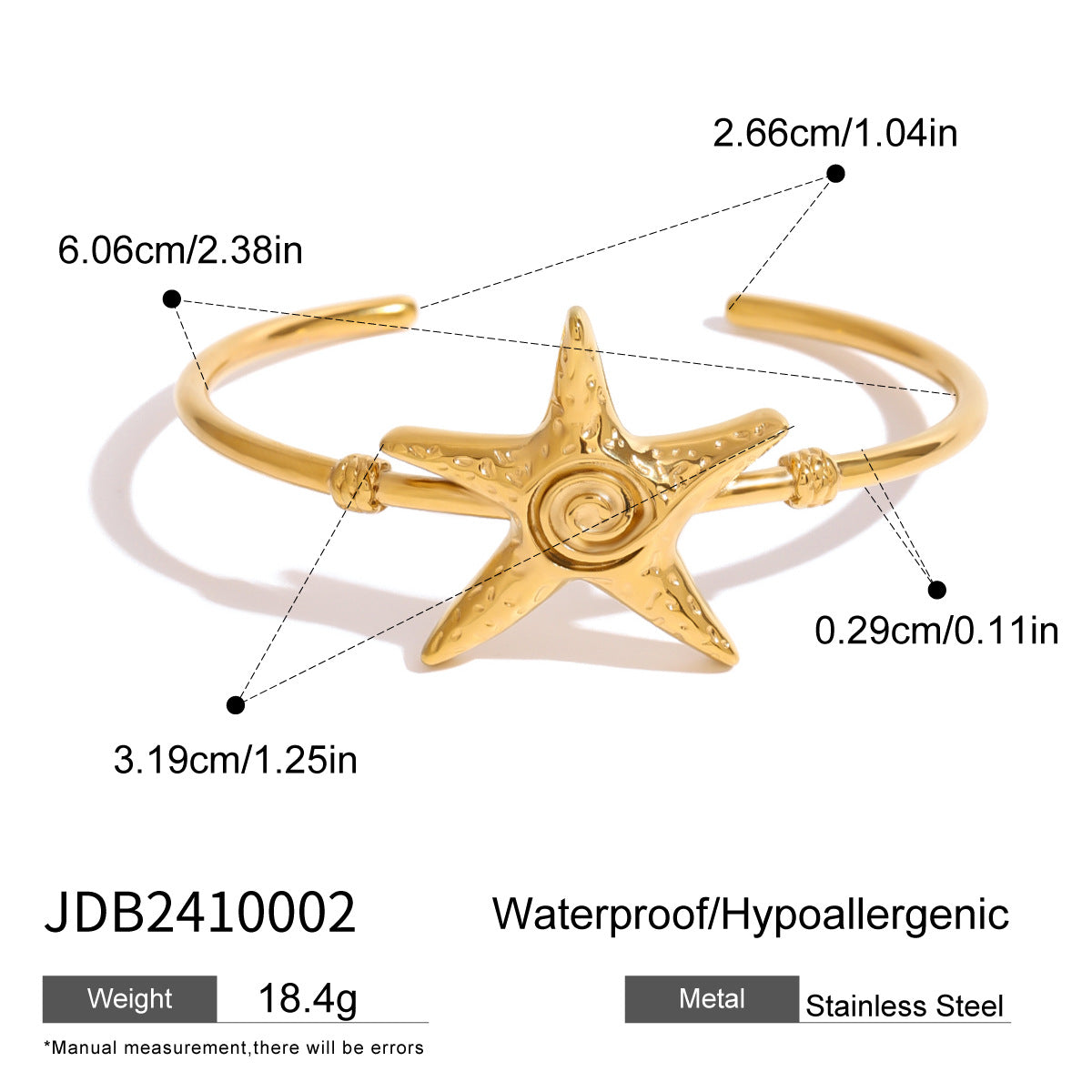 Stainless Steel Starfish Open Bracelet Ocean Bracelet Titanium Steel Hand Jewelry Bracelet