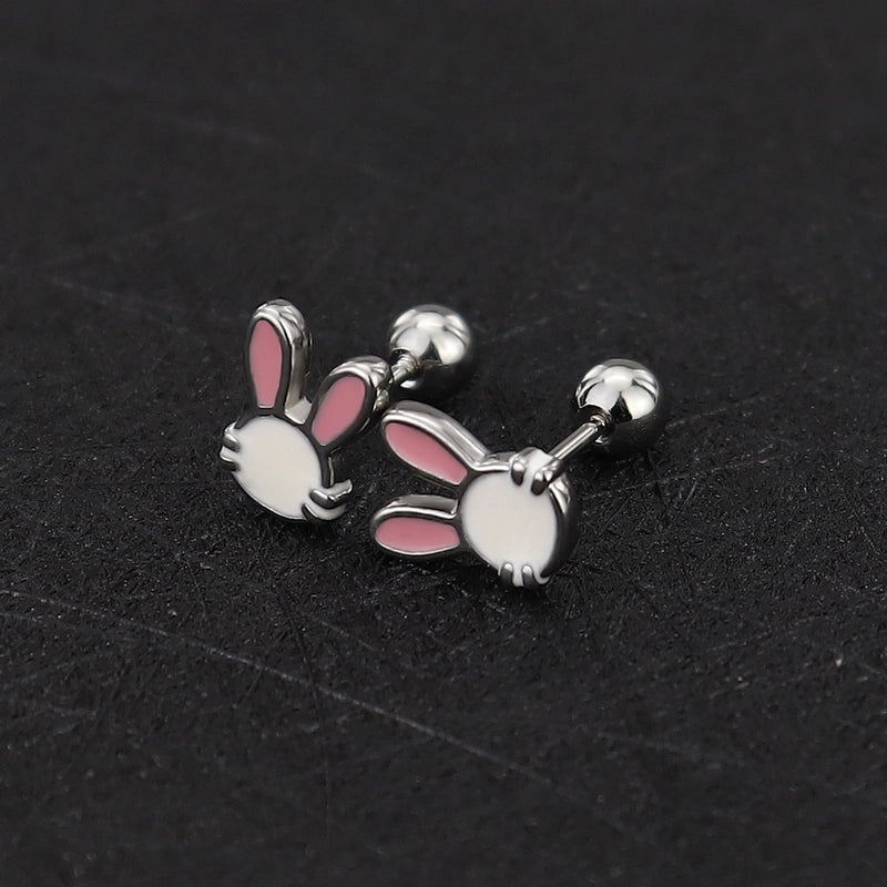 1 Piece Cute Minimalist Geometric Animal Crown Plating Titanium Steel Ear Studs