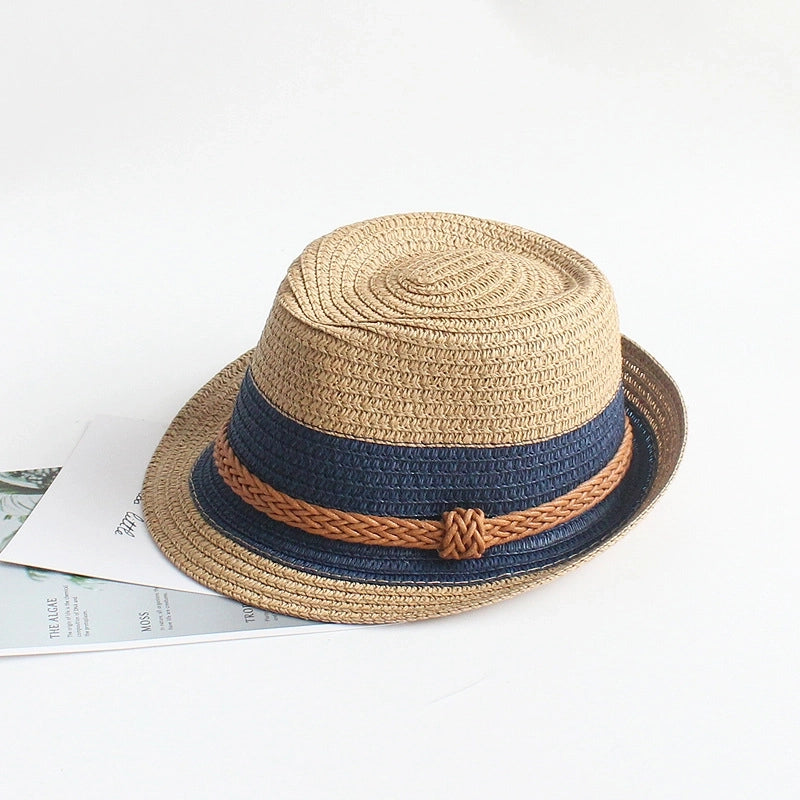 Children Unisex Fashion Color Block Crimping Straw Hat