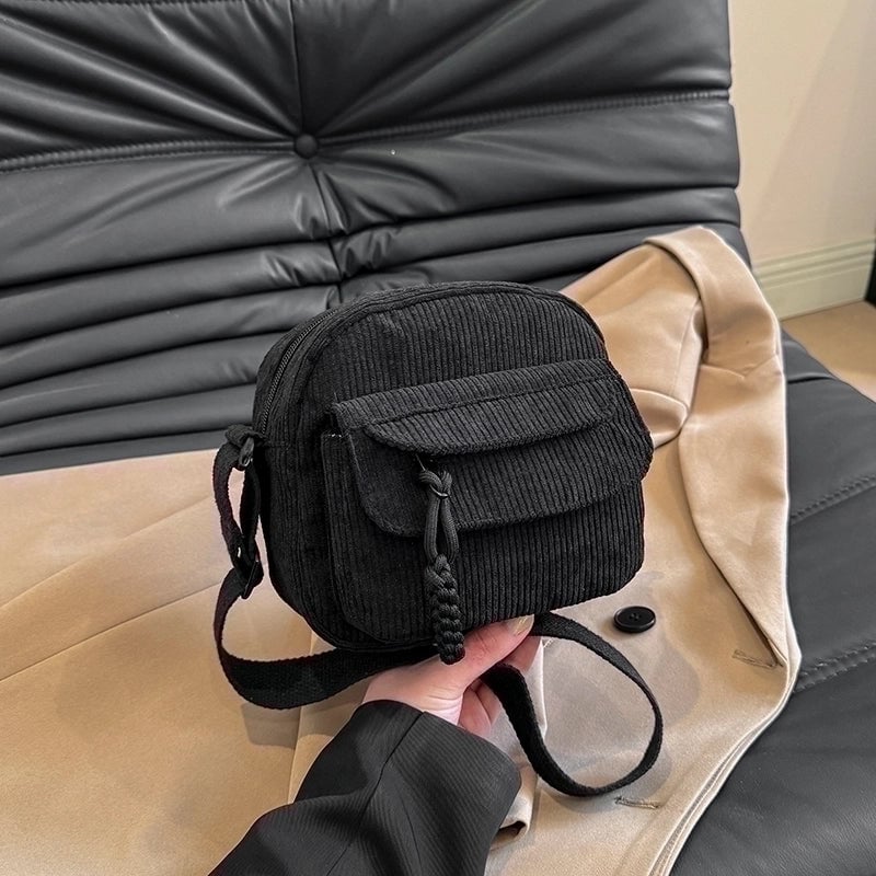 Women's Corduroy Solid Color Classic Style Square Zipper Shoulder Bag